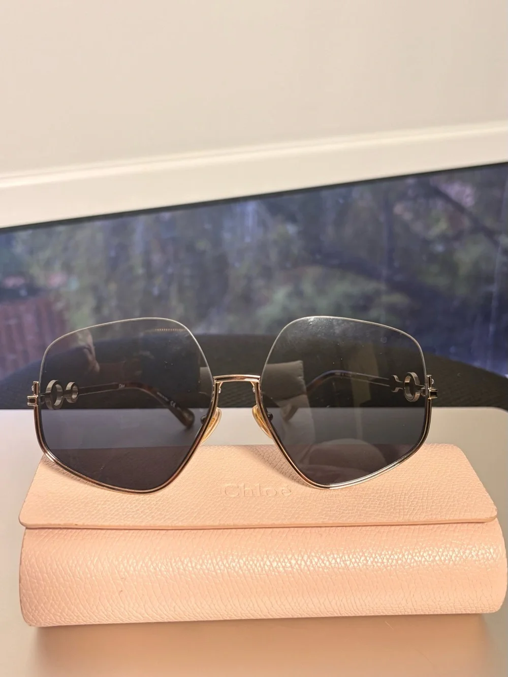 Chloe Gold Frame Sunglasses with Dark Gray Gradient Lenses